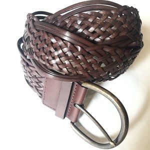 Woven Brown Leather Belt adjustable up to 38 1/2”